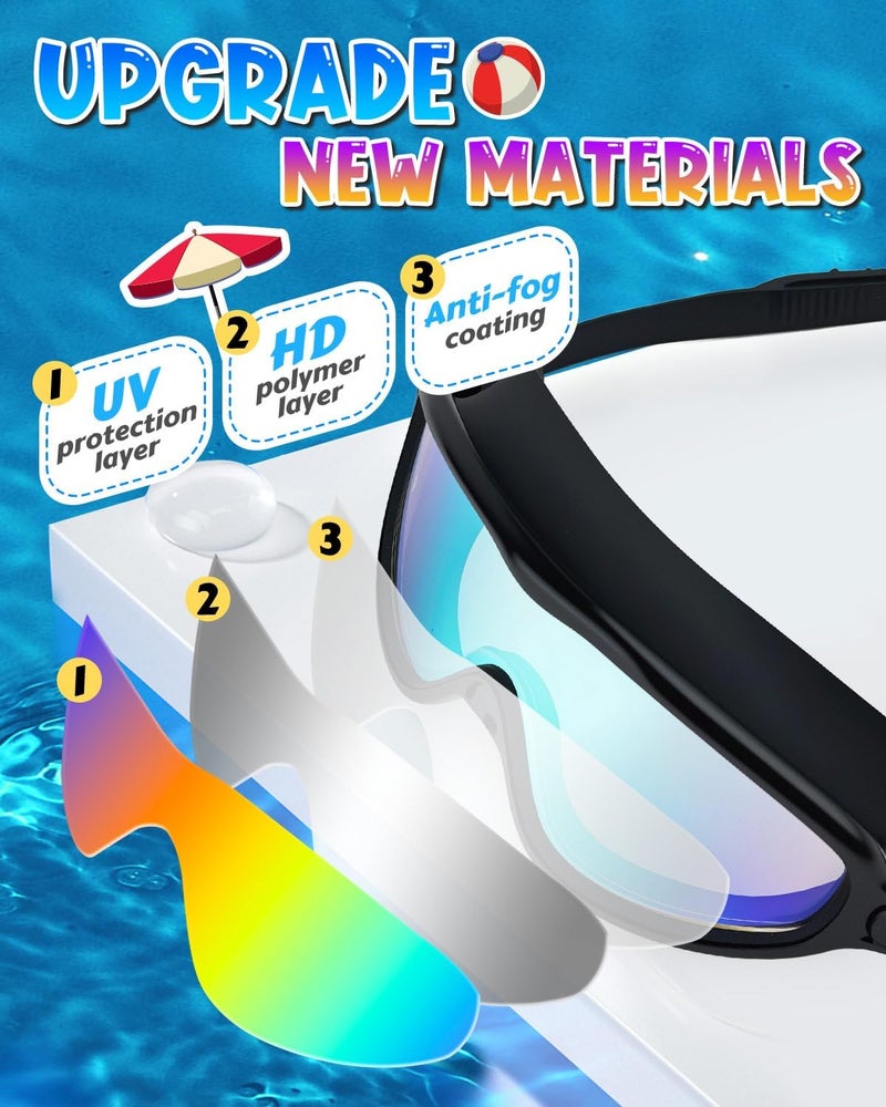 Rantizon Swim Goggles 2 Pack, Wide View Anti Fog&UV Swimming Goggles for Audlt, No Leaking Swim Glasses for Men Women Kids - Image 3